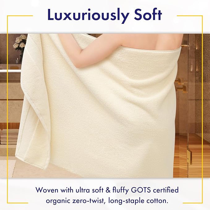 Alusa Home 100% Organic Zero-Twist Cotton Towels - GOTS Certified Luxury Bath Towels - Ultra Soft & Plush 700GSM Long-Staple Cotton - 6 Piece Towel Set (Papyrus)