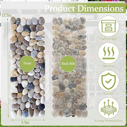 Sunnyglade 6 Pcs 15.5" × 5.5" River Rock Stepping Stones Rectangles Pebbles | Rectangles Pebbles Polished Gravel, Outdoor Pebble River Stone Mat for Patio Pathway Landscaping Pavers for Outside Walkway