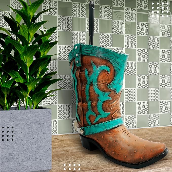 Granatan Cowboy Boot Toilet Brush Holder, Vintage Bathroom Accessories, Rustic Bathroom Decor