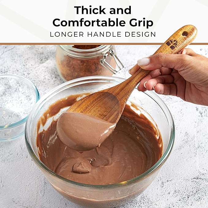 Wooden Spoons for Cooking – Wooden Kitchen Utensils Set, Multipack Teak Wood Utensil Set – Comfortable Grip Non–Stick Wooden Cooking Utensils