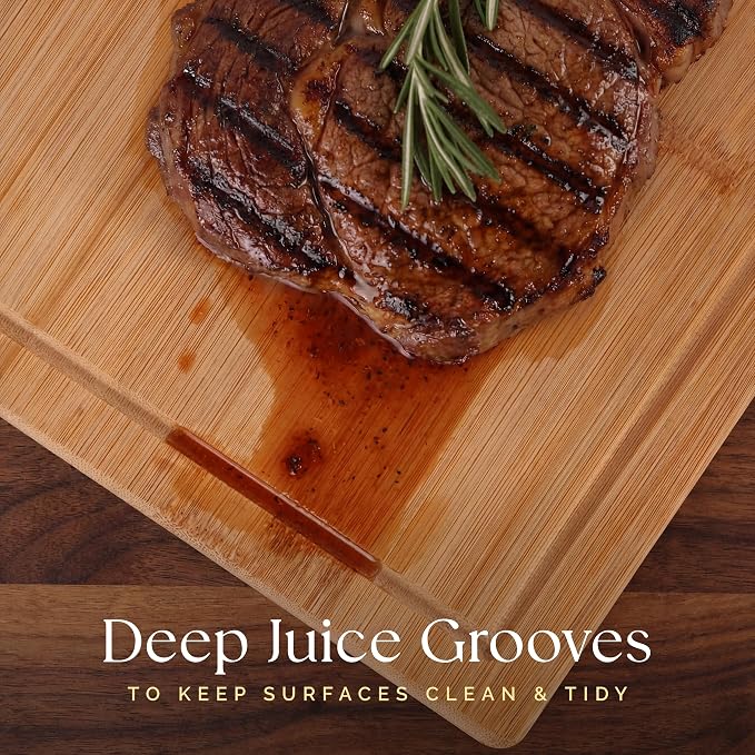 Deer & Oak Extra Large Bamboo Cutting Board 17.3 x 11.8 x 0.8 Inch | Pre-oiled and water resistant · Knife friendly · For meat and vegetables