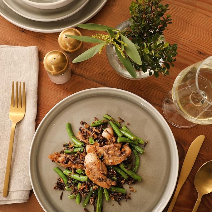Gibson Elite Tahoe Sunset 12-Piece Reactive Stoneware Dinnerware Set – Matte Exterior & Shiny Interior Plates and Bowls, Durable Everyday Dish Set, Microwave & Dishwasher Safe - Grey