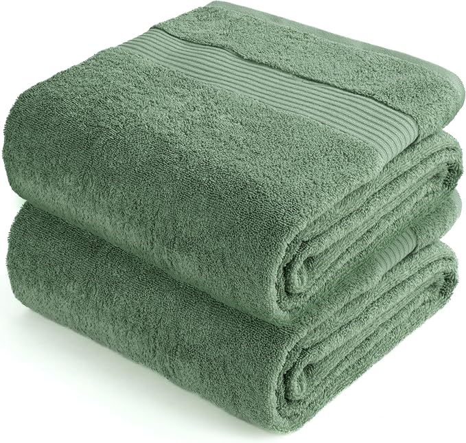 Cotton Paradise 100% Cotton Turkish Towel Set, Soft Absorbent Quick Dry, 2 Piece 35x70 Bath Sheet Set, Sage Green