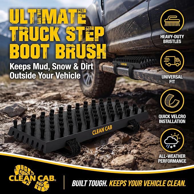 Universal Fit Truck Step Mounted Brush - Heavy Duty Boot Brush for Trucks, RVs, SUVs, and Semis - Easy Velcro Mounting - Perfect for Camping, Jobsite, and Home - Durable and Reliable