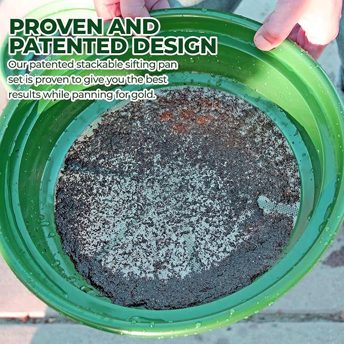 SE 13.25 Inch Wide Stackable Classifier Gold Prospecting Pan - 1/20 Inch Stainless Steel Mesh Sifting Pan, Green