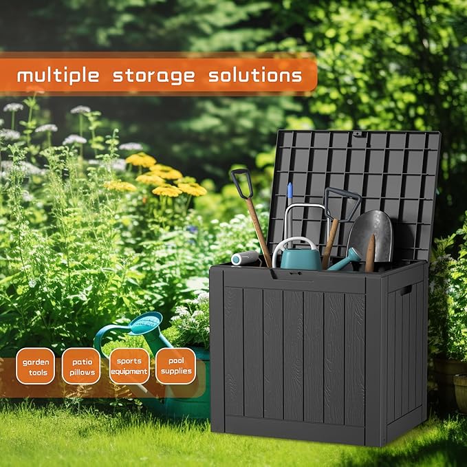 DRATO 35 Gallon Outdoor Storage Box Waterproof, Lockable Resin Deck Box for Patio Furniture, Pool Supplies & Garden Tools, Weatherproof Outside Storage Bin for Backyard Porch (Black, 35 Gallon)