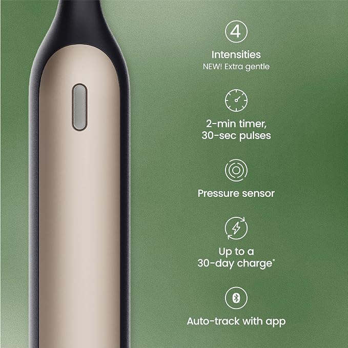Quip Rev Smart Oscillating Toothbrush - Timed Electric Toothbrush with Case - 11x More Plaque Removal - 4 Intensities - 30-Day Battery Life Charge - Black Crescent