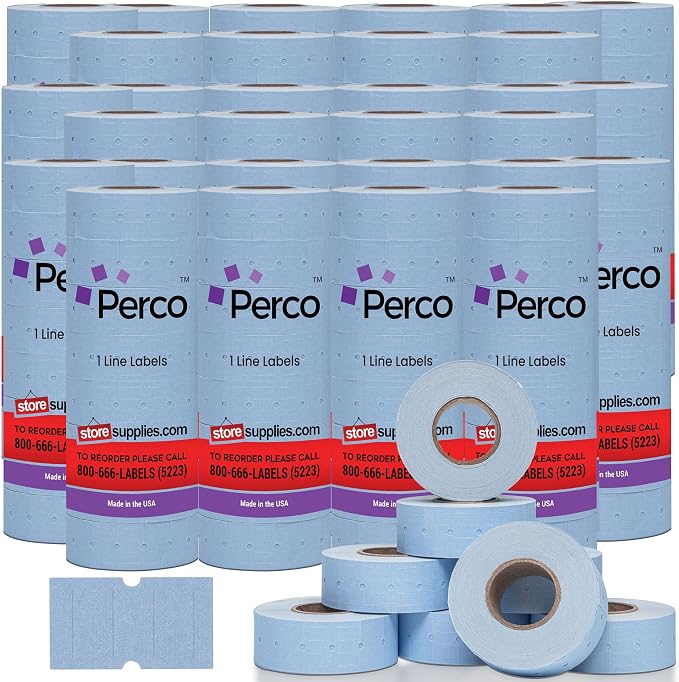 Perco 1 Line Blue Labels - 240,000 Blank Pricing Labels for Perco Lite, X, Plus and Pro 1 Line Price and Date Guns - 240 Rolls, Case of 30 Sleeves - Made in USA