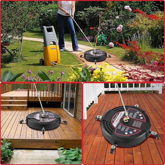 Tool Daily 18” Surface Cleaner for Pressure Washer with 4 Wheels, 2 Extension Wands, Power Washer Surface Cleaner for Driveway, Sidewalk, Concrete, Patio Cleaning, 3600 PSI