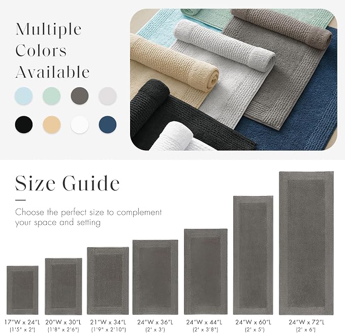 Madison Park Splendor Reversible 100% Cotton Bath Rug, 17 x 24, Charcoal | Tufted Bathroom Mat, 3000 GSM, Hotel Quality, Luxurious Plush, Medium Pile, Absorbent, Quick Dry, OEKO-TEX, Shower Room Décor