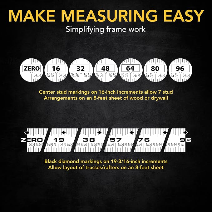 LEXIVON [2-Pack] 25Ft/7.5m Tape Measure, DuaLock & AutoLock | 1-Inch Wide Blade with Nylon Coating, Matt Finish White & Yellow Dual Sided Rule Print | Ft/Inch/Fractions/Metric (LX-204)