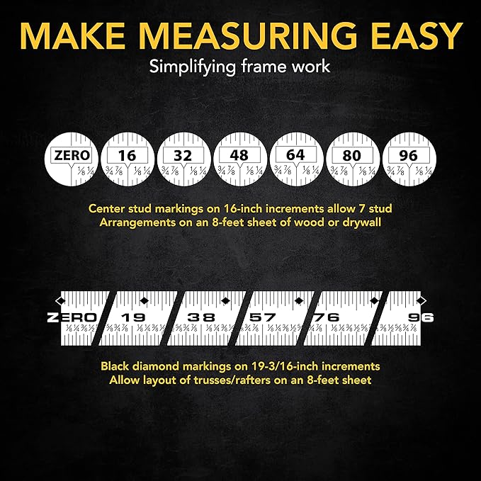 LEXIVON [4-Pack] 25Ft/7.5m Tape Measure, DuaLock & AutoLock | 1-Inch Wide Blade with Nylon Coating, Matte Finish White & Yellow Dual Sided Rule Print | Ft/Inch/Fractions/Metric (LX-204X2)