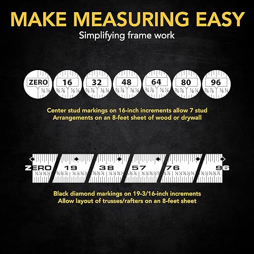 LEXIVON [4-Pack] 25Ft/7.5m DuaLock Tape Measure | 1-Inch Wide Blade with Nylon Coating, Matte Finish White & Yellow Dual Sided Rule Print | Ft/Inch/Fractions/Metric (LX-206X4)