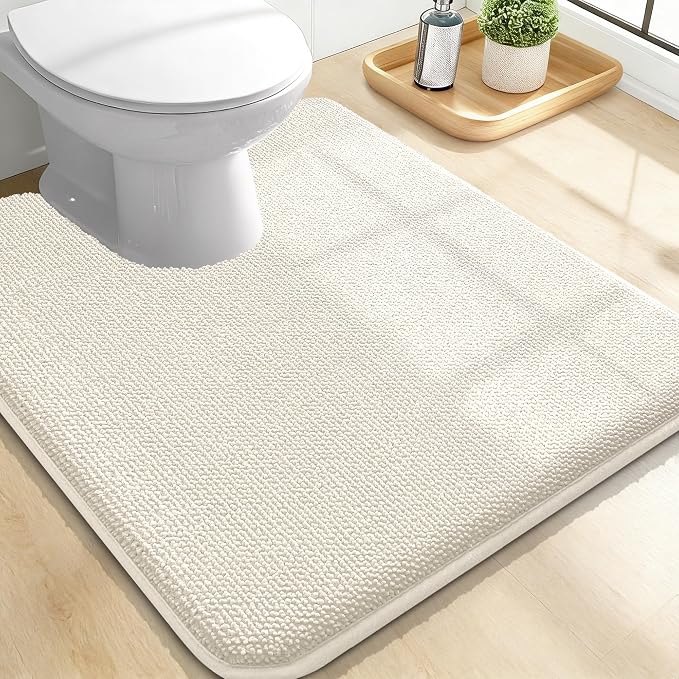 OLANLY Thick Memory Foam Bathroom Rugs 24x20, Absorbent Bath Mat, Ivory | Soft Quick Dry Bath Rugs Mats, Non-Slip, Machine Washable Carpet for Bathroom Floor, Tub and Shower, Home Decor Accessories