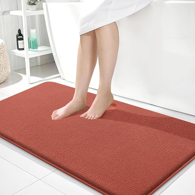 OLANLY Memory Foam Bathroom Runner Rugs 44x24, Long Mats, Rustic Terracotta | Soft Quick Dry Bath Mats, Non-Slip, Absorbent Machine Washable Mat for Bathroom Floor, Tub and Shower, Home Decor Accessories