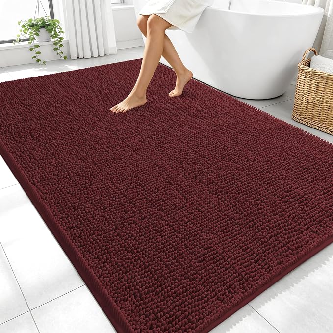 OLANLY Large Bathroom Rugs 70x46, Soft Absorbent Chenille Bath Rugs, Rubber Backing Quick Dry, Machine Washable Bath Mats for Bathroom Floor, Tub and Shower, Home Decor Accessories, Andorra Red-Brown