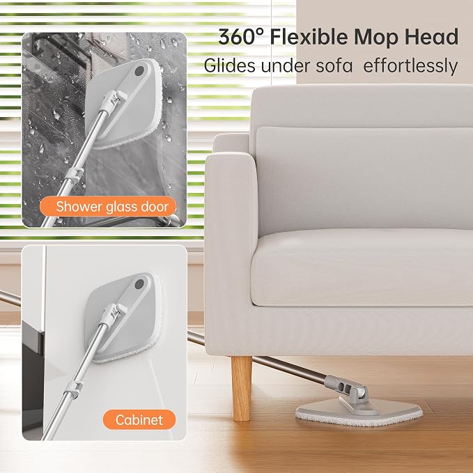 Upgraded Spin Mop and Bucket System Set, Self Separate Clean and Dirty Water, Foldable Square Standing Mop Head with Microfiber Mop Pads, Detachable Bucket (Grey, Mop Set with 6PC Pad)