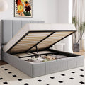 Allewie Full Size Velvet Lift Up Hydrualic Storage Bed Frame, Grey | Vertical Channel Tufted Headboard, Hydrualic Underneath Storage, Upholstered Platform Bed, No Box Spring Needed