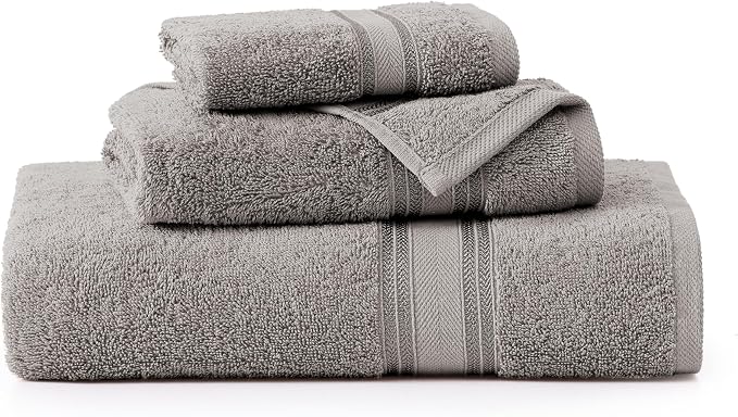 LANE LINEN Bath Towel Set 100% Cotton 3 Piece Soft Absorbent - Grey | Shower Towels - Generously Sized, Oversized & Roomy, Lightweight & Breathable, Fade-Resistant Color, Classic Terry Weave