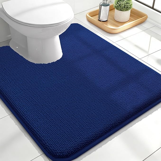 OLANLY Thick Memory Foam Bathroom Rugs 24x20, Soft Absorbent Bath Mat, Navy | Quick Dry Bath Mat Rugs, Non-Slip Mats, Machine Washable Carpet for Bathroom Floor, Tub and Shower, Home Decor Accessories