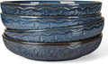 Artena Pasta Bowls, 50oz Large Salad Serving Bowls, 9.75'' Plates Bowls Set of 4, Big Ceramic Soup Bowls for Kitchen, Embossment Shallow Dinner Bowl, Microwave Dishwasher Safe, Wheat Leaf, Blue