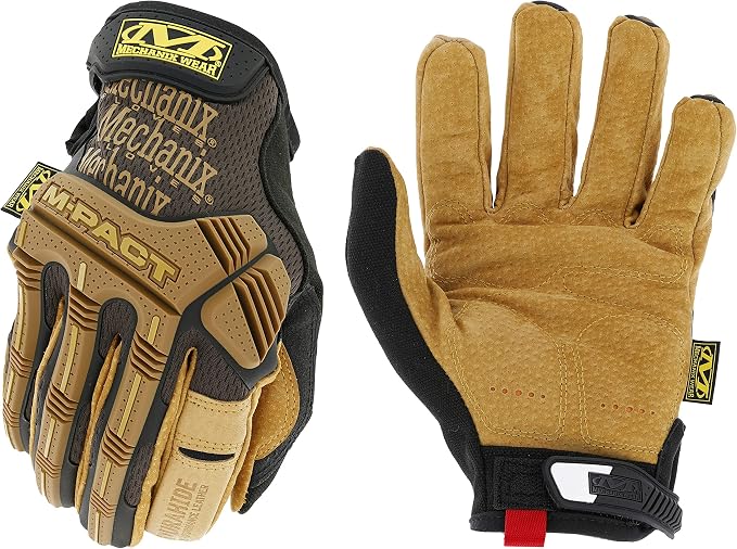 Mechanix Wear M-Pact Leather Gloves - Leather Impact-Resistant Work Gloves for Hand Support - Breathable Design - Shock Absorbing - Machine Washable - Brown/Black - Small