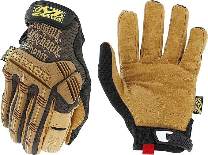 Mechanix Wear M-Pact Leather Gloves - Leather Impact-Resistant Work Gloves for Hand Support - Breathable Design - Shock Absorbing - Machine Washable - Brown/Black - X-Large