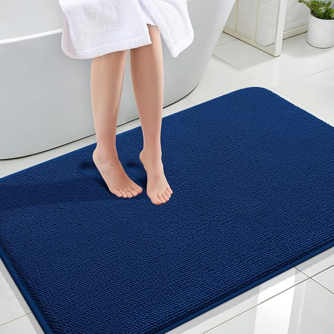 OLANLY Thick Memory Foam Large Bathroom Rug 47x32, Absorbent Bath Mat, Navy | Soft Quick Dry Bath Mat Rugs, Non-Slip, Machine Washable Mat for Bathroom Floor, Tub and Shower, Home Decor Accessories