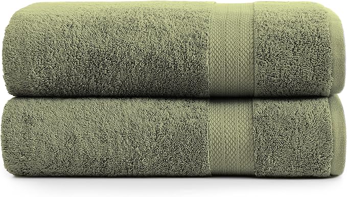 LANE LINEN Bath Sheet Set Soft Absorbent Quick Dry 100% Cotton - Oil Green | Towels Oversized Extra Large Bath - Fade-Resistant Color, Classic Terry Weave, Densely Woven, Coordinated Colors