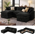 Ihanherry 103” Modular Sectional Sofa with Storage, U Shaped Cloud Couch with Movable Ottomans & 4 Pillows, Chenille Deep Seat Sectional Couches for Living Room, Apartment (Black)