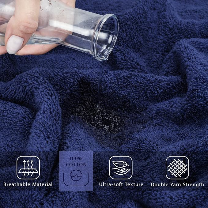 Cotton Paradise 100% Cotton Turkish Towel, Soft Absorbent Quick Dry, 40x80 Oversized Bath Sheet Towel, Navy Blue