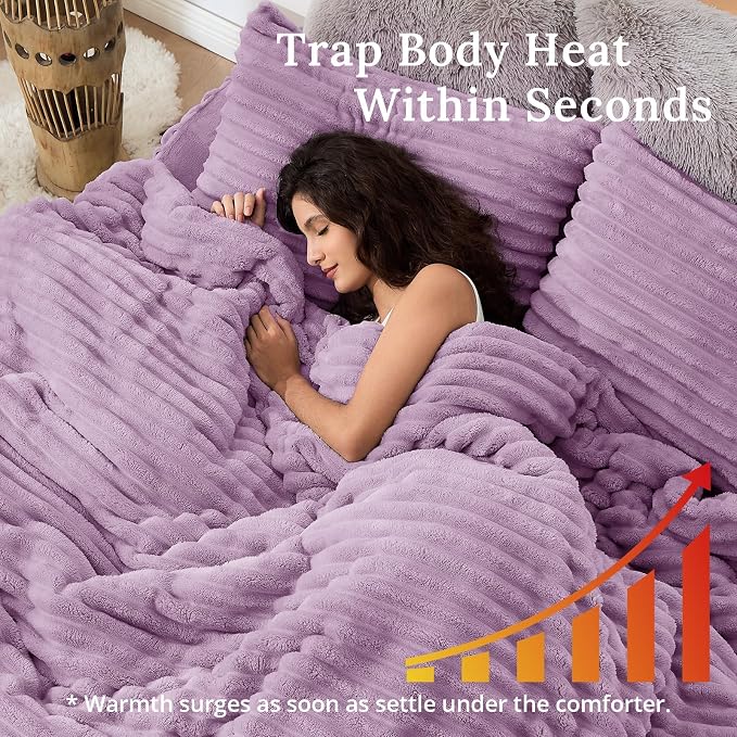Sasttie Twin/Twin-XL Comforter Set 2 Pieces - Super Soft Fleece Comforters Twin/Twin-XL Size, 1 Luxury Warm Fuzzy Marshmallow Comforter with 1 Pillow Case, Faux Fur Bedding Set, Purple