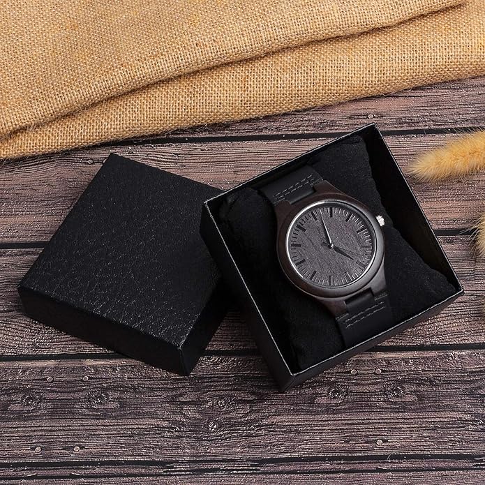 Custom Engraved Wood Watch Gifts for Fiancé Boyfriend Husband Men Him As Personalized Anniversary Christmas Birthday Father Day Graduation Valentine's Wooden Idea