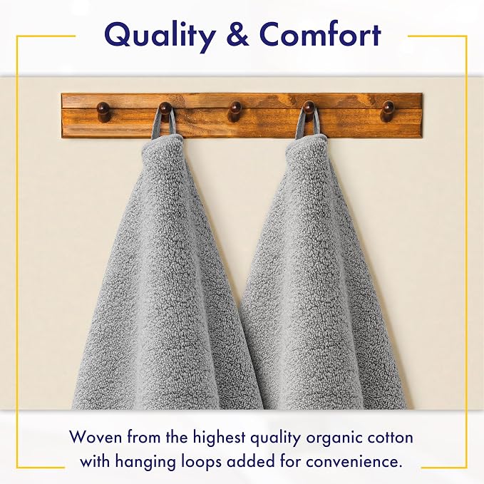Alusa Home 100% Organic Zero-Twist Cotton Towels - GOTS Certified Luxury Bath Towels - Ultra Soft & Plush 700GSM Long-Staple Cotton - 6 Piece Towel Set (Pewter Grey)