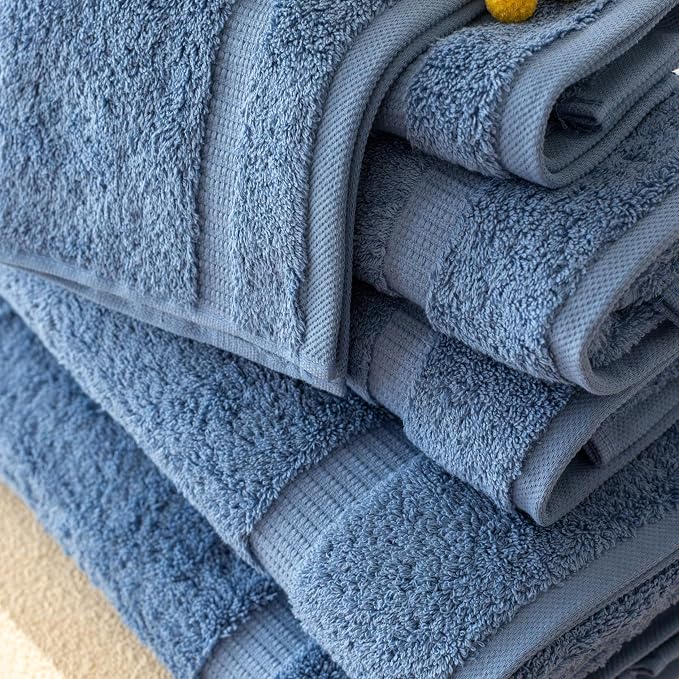 SALBAKOS 100% Turkish Cotton Bathroom Towel Set of 6-Piece, Blue | 630 Gsm Thick Super Soft Highly Absorbent 2 Bath + 2 Hand + 2 Washcloth Towels Sets, Giftable, Hotel Quality, Made in Turkey