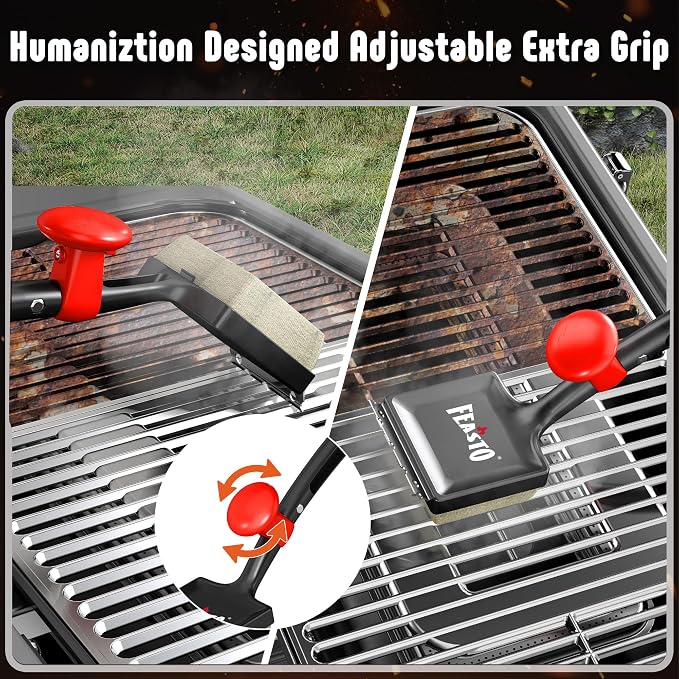 Feasto Grill Brush for Outdoor Grill & BBQ Grill Brush, 6-in-1 Bristle-Free with Interwoven-Tech & Thermal-Sensitive Sponge, Unique Seamless-Fit Scraper Tool for Cast Iron/Stainless-Steel Grates
