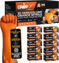 GRIPXX Herkules Grip Heavy Duty 8Mil Orange Nitrile Gloves,3D Raised Diamond Texture-Latex & Powder Free-Industrial, Mechanic (10, Small)