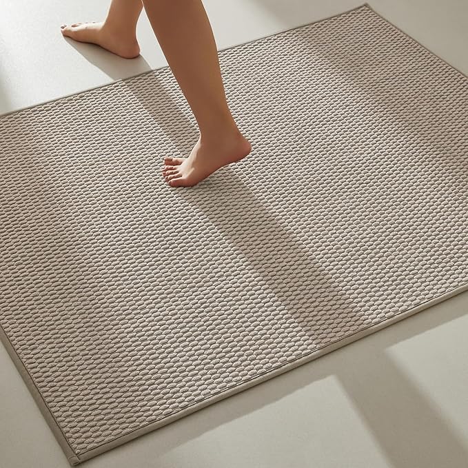 TYUU Large Bathroom Rugs Non Slip Washable Bath Rugs Super Absorbent Bathroom Rug Thin Quick Dry Low Pile Bath Mats, Beige 36"x48"