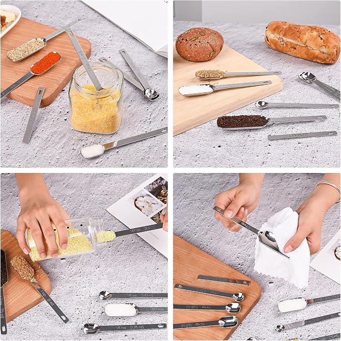 Measuring Cups and Spoons Set of 12, Stainless Steel Stackable Measuring Cups and Spoons Set With Leveler, Metal Measuring Spoons and Cups for Dry or Liquid Ingredients During Kitchen & Baking