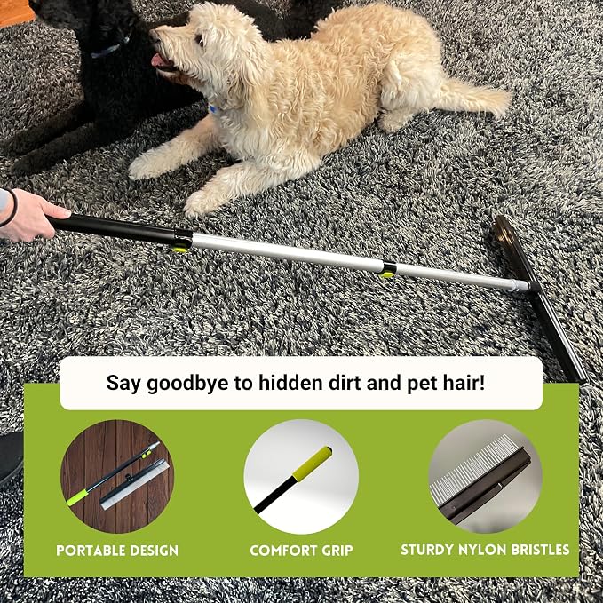 Small Room Groom Carpet Rake, 11" Handle, Portable Carpet Brush for Pet Hair, High Pile Rugs, Stairs, Furniture & Artificial Turf, Compact Groomer Tool