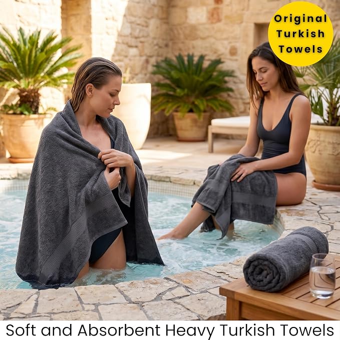 SALBAKOS 2-Piece 100% Turkish Cotton Bath Towels, Extra-Large 35x70, Gray | Oversized Bath Sheet Towel for Bathroom & Beach, Thick, Super Soft, Highly Absorbent, Premium Hotel Quality, Made in Turkey
