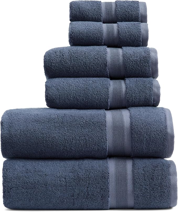 Springtree Home Luxury Bamboo Rayon Bath Towel Set | 6-Piece Set | Blue | 35% Bamboo Rayon - 65% Zero Twist Cotton | Absorbent Quick-Dry Towels for Bathroom | Ultra Soft | OEKO-TEX Standard 100
