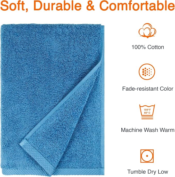 Amazon Basics 2-Piece Quick-Dry Oversize Bath Towel, 100% Cotton, 54" x 30", Lake Blue