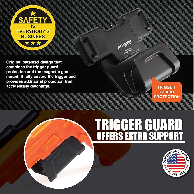 Stinger Magnetic Gun Mount Rack w/Trigger Guard Protection, Gun Holder Conceal in Car, Truck, Vehicle, Desks, Safes, Walls, Gun Magnet for Handgun Rifle Shotgun Pistol Revolver