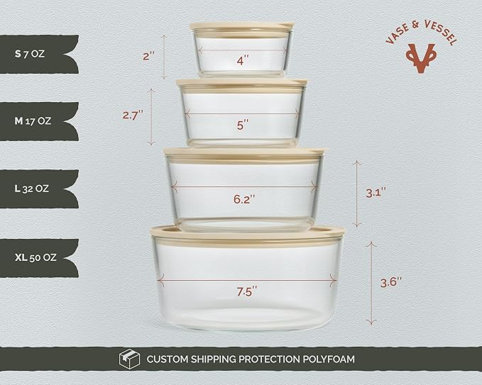 Non-Toxic Glass Storage Container Set, Borosilicate Glass, Tempered Glass Lids, Baking Pan, Airtight with Vents, Microwave, Oven & Dishwasher Safe (Circular, Set of 4)