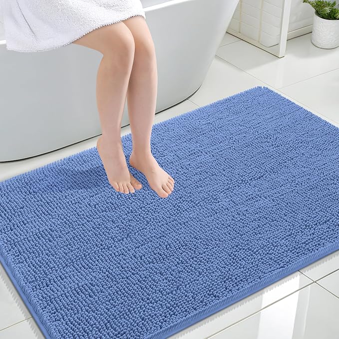 OLANLY Large Bathroom Rugs 47x32, Soft Absorbent Chenille Bath Rugs, Rubber Backing Quick Dry, Machine Washable Bath Mats for Bathroom Floor, Tub and Shower, Home Decor Accessories, Cornflower Blue