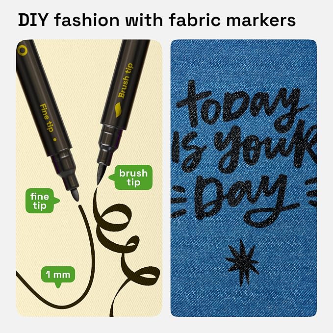 ARTISTRO 5 Black Dual-Tip Fabric Markers Decorating Kit Permanent for Cloth | Brush & Fine Tip, Acrylic Paint Pens for Sneakers, Bags, Shoes, Textiles, Canvas, Sewing, Craft, & DIY