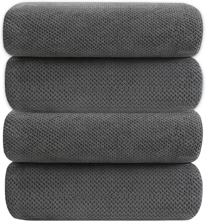 YTYC 29x59 Bath Towels,Towels for Bathroom,Charcoal,4-Pieces | Super Soft,Highly absorbent,Hanging Loop,No Lint Ball,Quick Drying,Light Weight,80% Polyester 20% Nylon