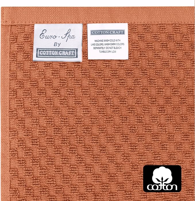 COTTON CRAFT Euro Spa Waffle Weave Bath Towels - Set of 4 Mocha Towels | Pure 100% Ringspun Cotton Oversized Luxurious Towel Set - Soft Plush Super Absorbent Low Lint Quick Dry - 30 x 56 inches