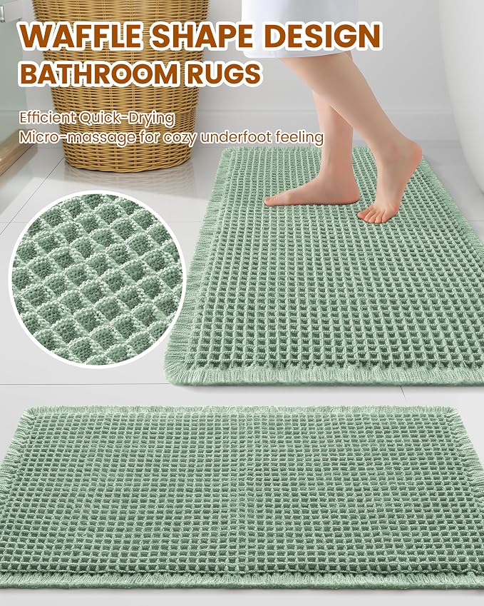 Smiry Waffle Bath Mat 47x24, Extra Soft Absorbent Bathroom Rugs, Non Slip Machine Washable Quick Dry Bath Rugs for Bathroom Floor, Tub, Shower, Home Decor Accessories, Sage Green